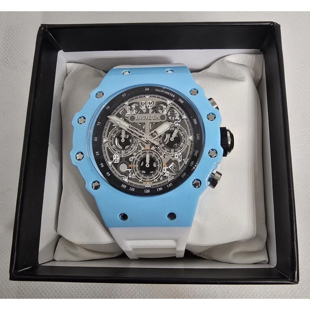 Invicta Racing Vaulthan Men's Watch 44mm White Baby Blue 69673 Brand New